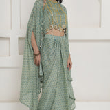 Green Georgette Cape Inner And Dhoti Set