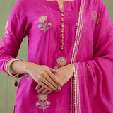 Dark Pink Kurta Sharara Set With Gold Lace Work Bottom