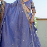 Bluish Lilac Tissue Embroidered Lehenga Set