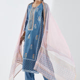 Blue Cotton Silk Ethnic Suit Set With Subtle Floral Design