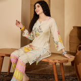 Off-White Cotton Floral Printed Kurta Set