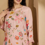 Pastel Pink Floral Cotton Printed Kurta Set