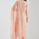Printed Light Pink Kurti Set With Silver Floral Design