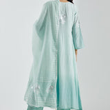Light Sky Blue Kurti Set With Silver Floral Design