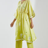 Light Green A-Line Kurta With Floral Print