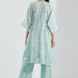 Light Blue A-Line Kurta With Floral Print