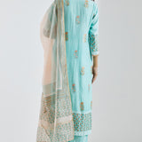Light Blue Cotton Silk Ethnic Suit Set With Subtle Floral Design