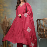 Maroon Chanderi Silk Kurta Set With Zari Work