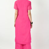 French Pink Georgette Floral Embroidered Kurti Set
