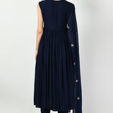 Navy Blue Georgette Floral Embroidered Kurti Set