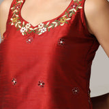 Maroon Raw Silk Kurti With Sharara And Dupatta