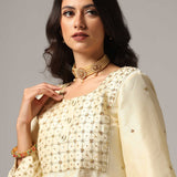 Cream Raw Silk Kurti With Palazzo Pants And Dupatta