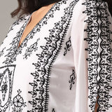White French Crepe Kurti With Pants With Dupatta