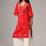 Red Rayon Kurti Palazzo Set
