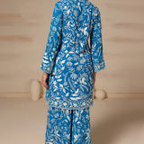 Aqua Blue Georgette Embroidered Kurti Set With Loose Pants