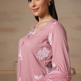Dusty Pink Cotton Silk Embroidered Kurta Set