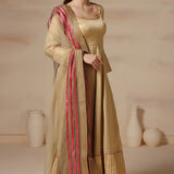 Golden Embroidered Georgette Anarkali Set