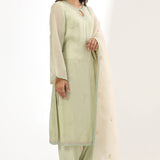 Pastel Green Silk Organza Thread Work Kurti Set
