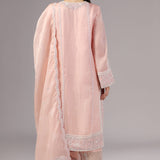 Pastel Pink Silk Organza Thread Work Kurti Set