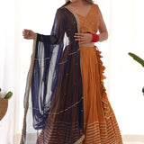 Orange Lehenga Set With Georgette Blouse And Chiffon Dupatta