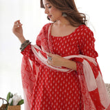 Red Hand Block Print Salwar Suit Set