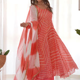 Creamy Peach Bandhani Print Anarkali Set