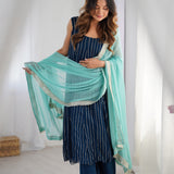 Blue Anarkali Set With Palazzo