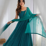 Green Flared Anarkali With Dupatta