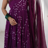 Purple Bandhani Anarkali With Dupatta