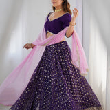 Purple Georgette Lehenga Set With Dupatta