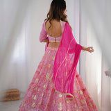 Pink Georgette Lehenga Set With Dupatta