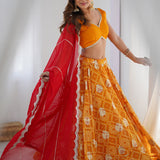 Bandhani Printed Yellow Lehenga Set With Dupatta