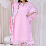 Soft Pink Satin Silk Kaftan Set