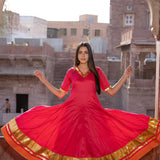 Rani Pink Cotton Silk Anarkali Set