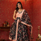 Black Organza Floral Printed Anarkali Set