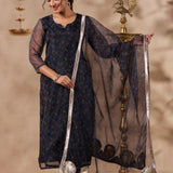 Black Organza Floral Printed Kurti Set