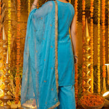 Sky Blue Floral Embroidered Silk Kurta Set