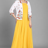 Yellow Georgette Long Kurti With Jacket