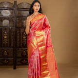 Bright Pink Floral Kanjivaram Silk Saree