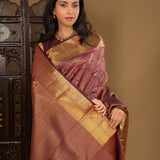 Dark Burgundy Floral Kanjivaram Silk Saree
