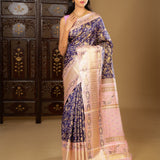 Dark Purple Floral Kanjivaram Silk Saree