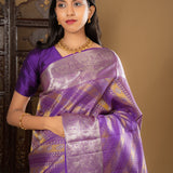 Purple Floral Kanjivaram Silk Saree