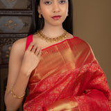 Bright Red Floral Kanjivaram Silk Saree