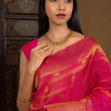Deep Pink Floral Kanjivaram Silk Saree