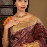 Mulberry Purple Floral Kanjivaram Silk Saree