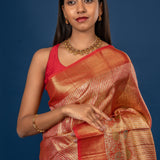 Golden Red Kanjivaram Silk Saree