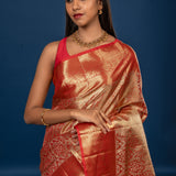 Golden Red Zari Woven Kanjivaram Silk Saree