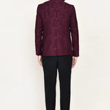 Maroon Jacquard Three Piece Suit Set
