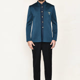 French Blue Polyester Sherwani Set