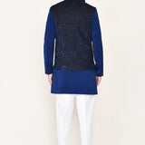 Royal Blue Jacquard Suit Set With Rayon Jacket